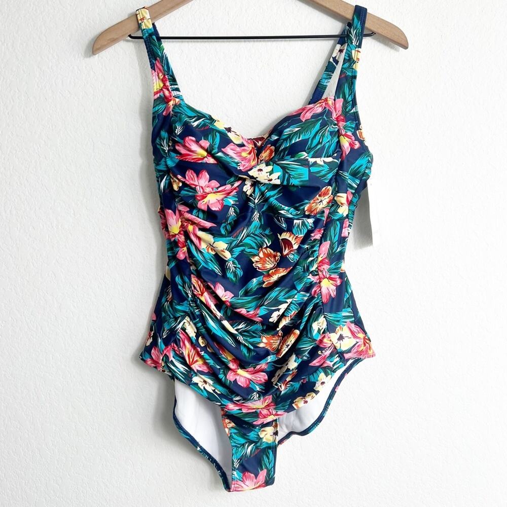 EKOUAER SWIM BLUE TROPICAL BLUE PRINT ONE PIECE WOMEN SWIMSUIT SIZE XL NEW